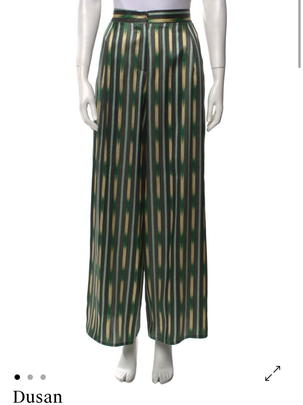 Dusan Green & Tan Striped Silk Wide-Leg Pants
